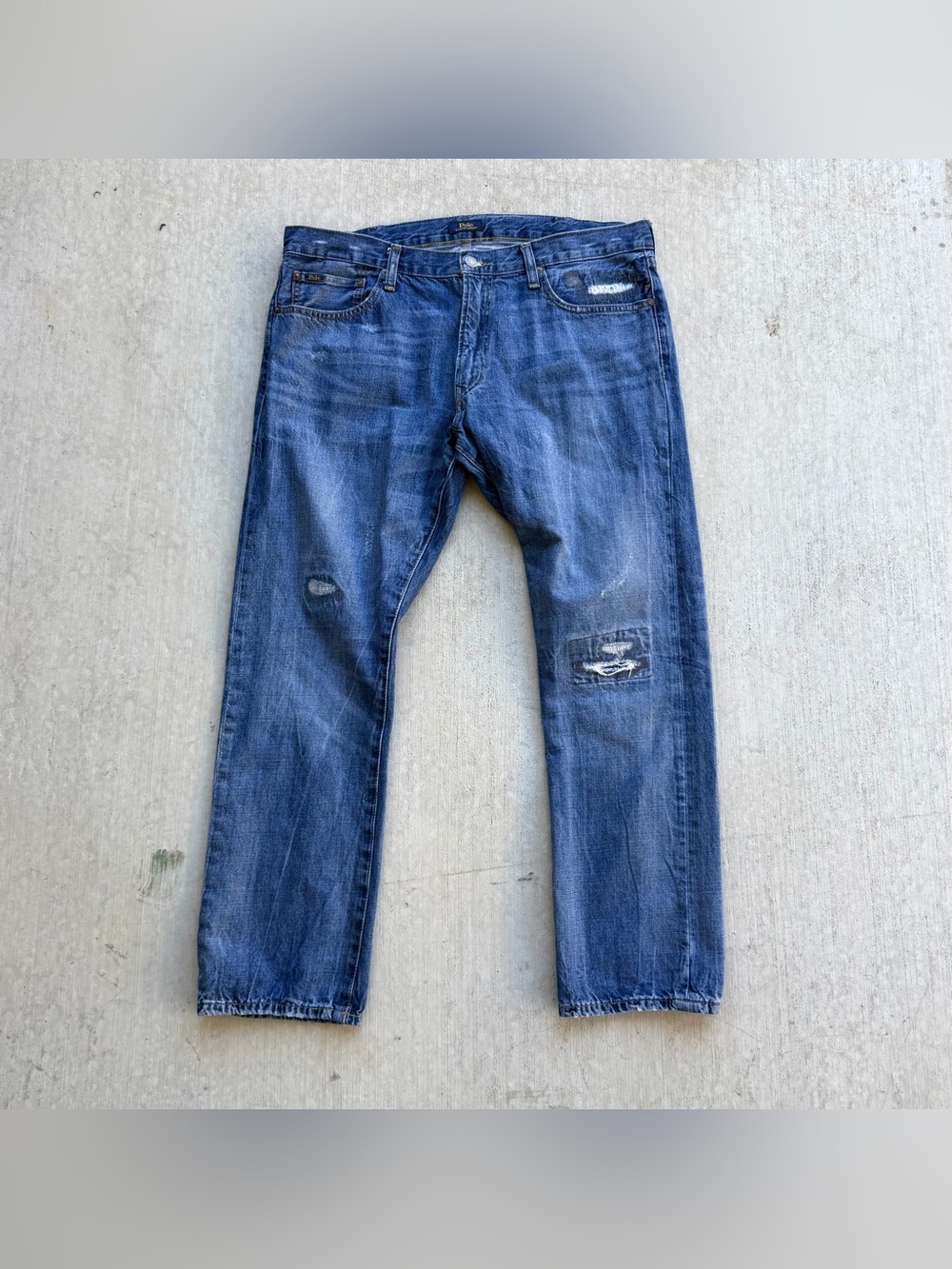 Polo Ralph Lauren Varick Slim Straight Jeans 38x32 Distressed Ripped